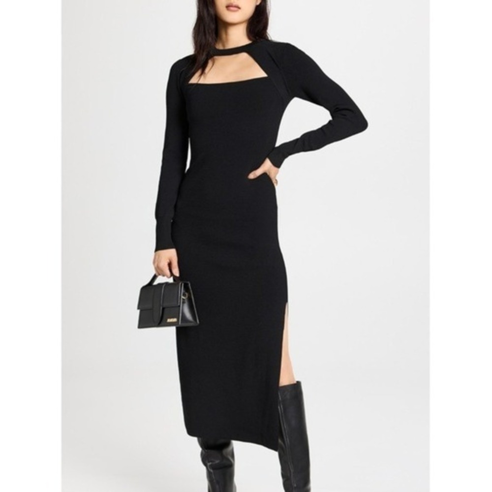 Moon River Midi Dress Medium Black Cutout Long Sleeve Minimalist‎ Chic Elegant